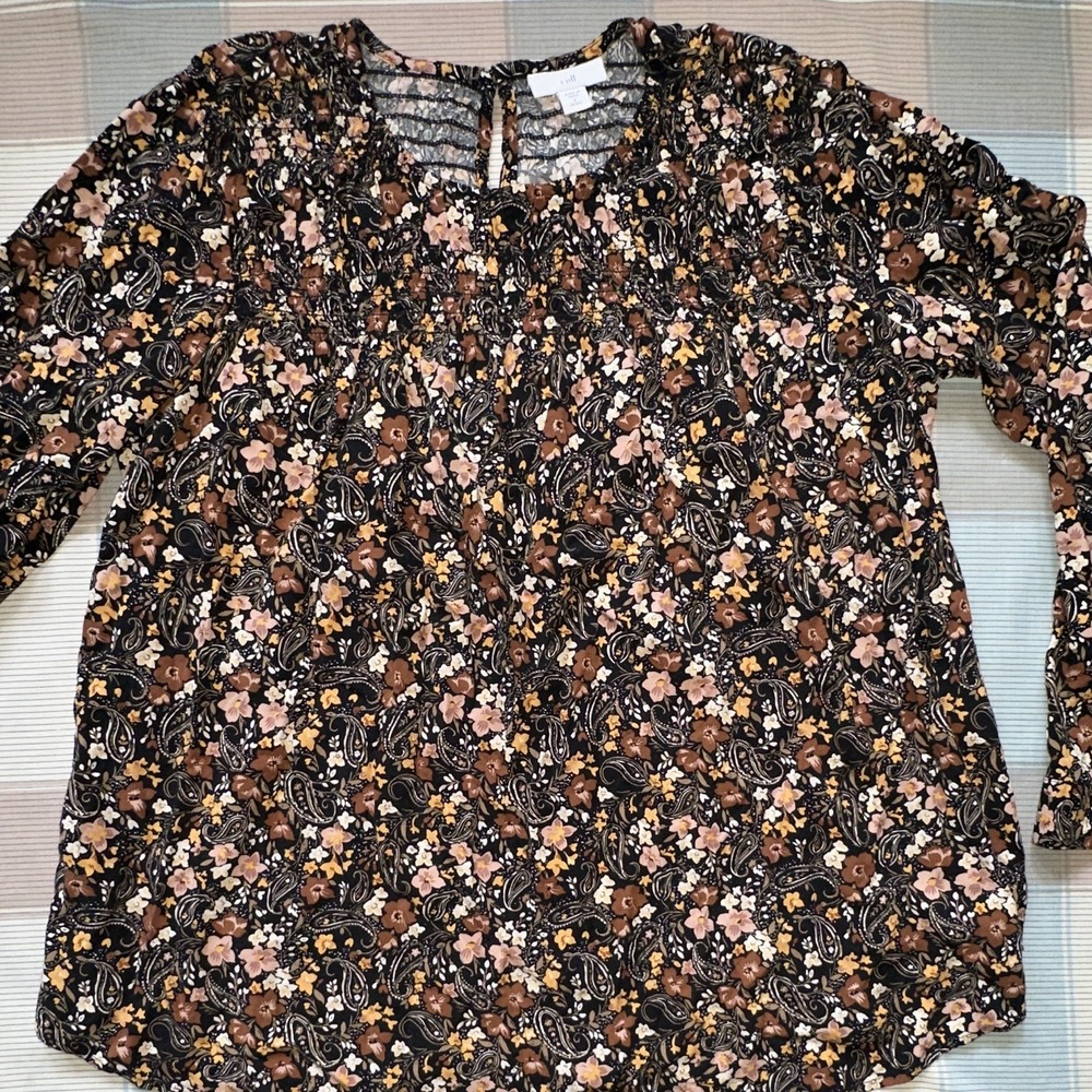 J. Jill Women's Petite S  Floral Paisley  Crochet Woven Blouse Boho Whimsy